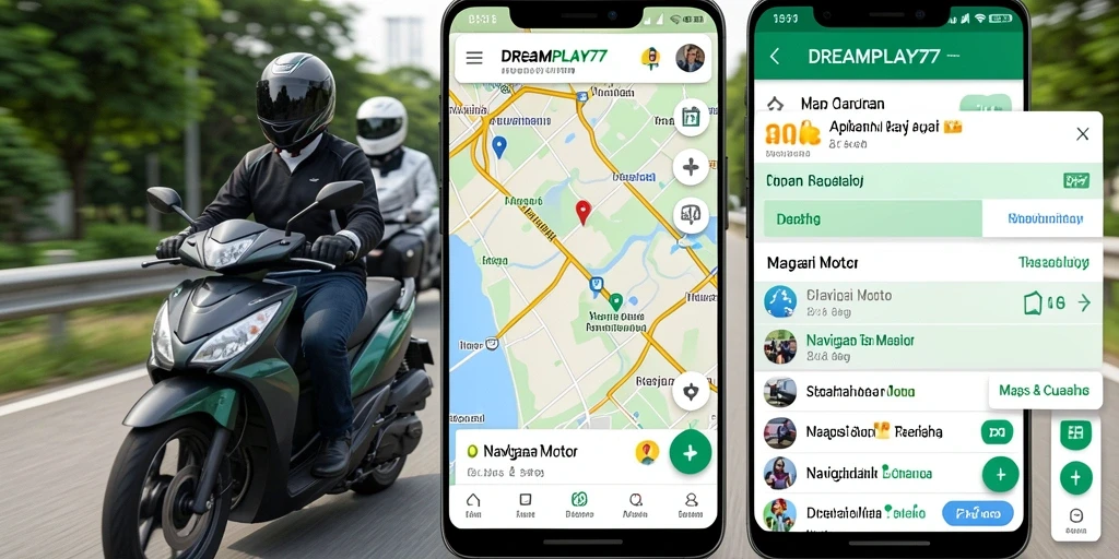 Tampilan antarmuka utama aplikasi DREAMPLAY77 untuk Navigasi Motor.