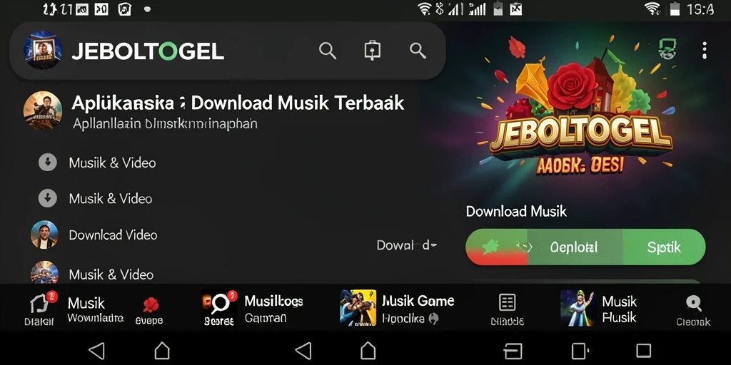 Tampilan antarmuka aplikasi JEBOLTOGEL untuk Download Musik.