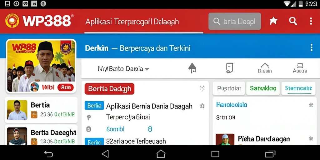 Antarmuka utama aplikasi WP888 yang menampilkan berita daerah.
